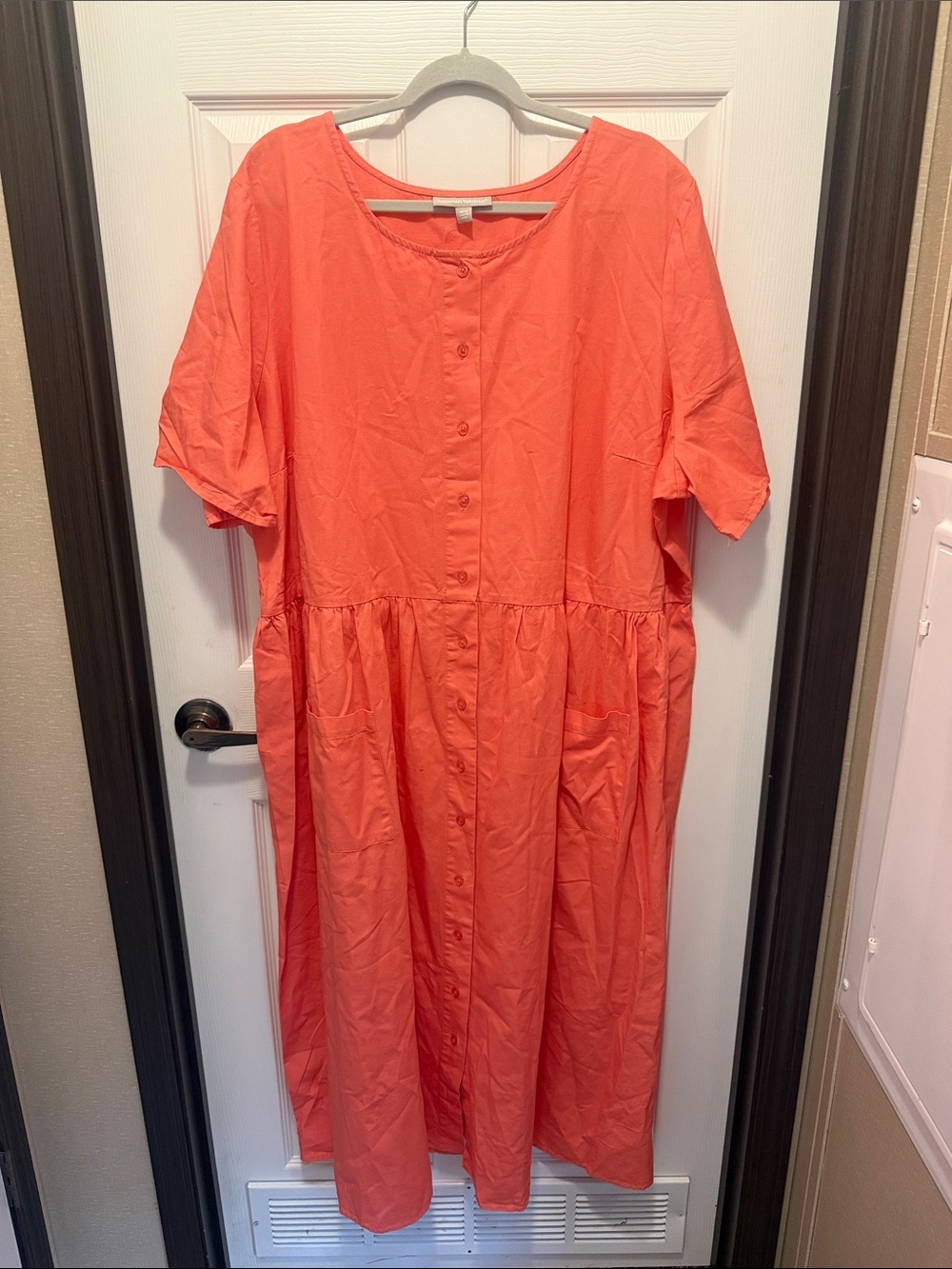 Woman Within Coral Button-Front Maxi Dress